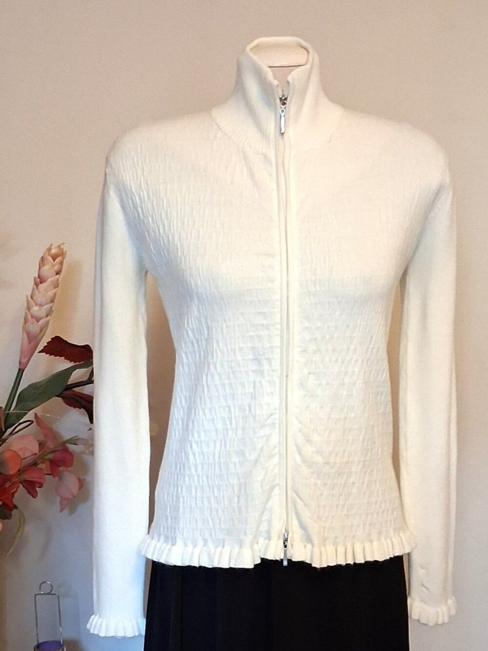 Dense Knit Cardigan Zip-Up Sweater - Soft Fall Winter White 12L Layering Piece